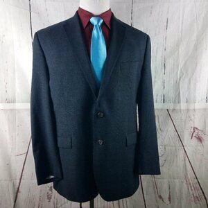 Lauren Ralph Lauren 44R Wool 2 Button Blue Windowpane Suit Blazer Jacket